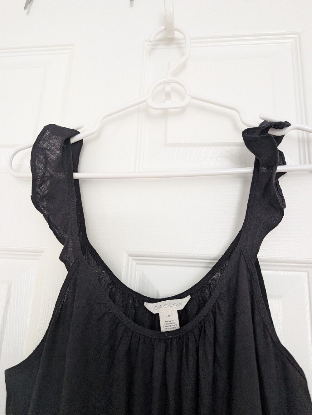 Caslon Black Linen-blend Tiered Ruffle-Shoulder Maxi Dress Size Medium - Picture 4 of 6